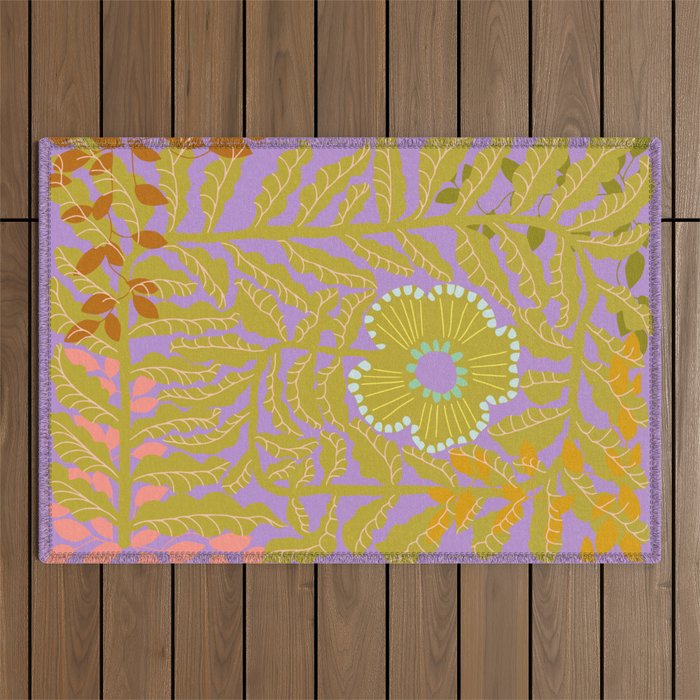 Fern leaves and flower purple Outdoor Rug Gallery Image 1