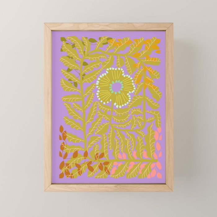 Fern leaves and flower purple Mini Art Print Gallery Image 1