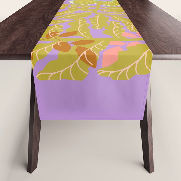 Fern leaves and flower purple Table Runner Gallery Image 1