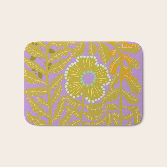 Fern leaves and flower purple Bath Mat Gallery Image 1
