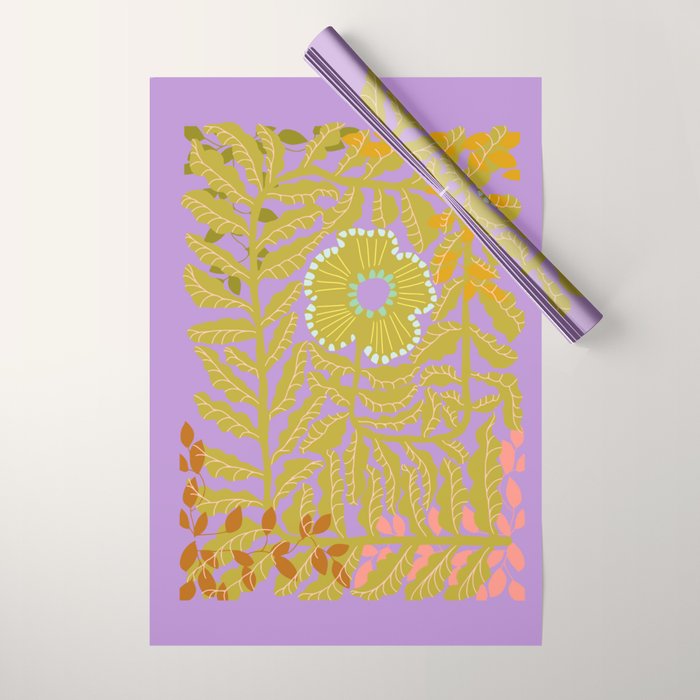 Fern leaves and flower purple Wrapping Paper Gallery Image 1