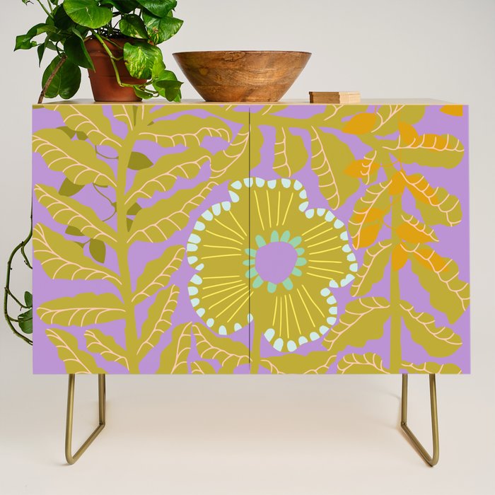 Fern leaves and flower purple Credenza Gallery Image 1