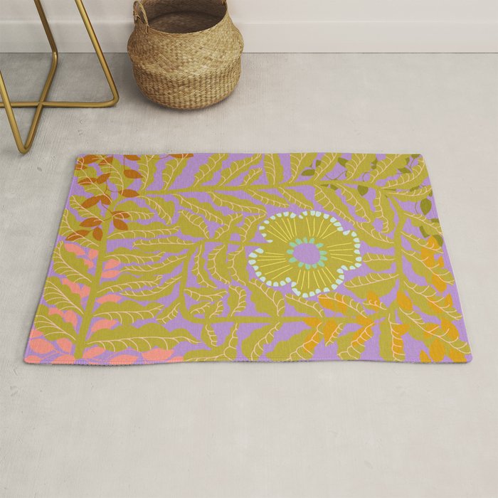 Fern leaves and flower purple Rug Gallery Image 1