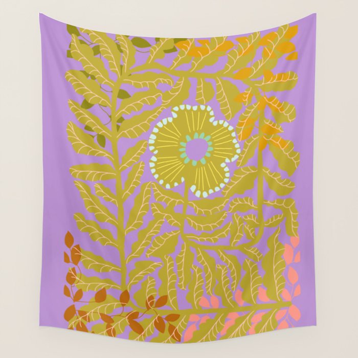 Fern leaves and flower purple Wall Tapestry Gallery Image 1