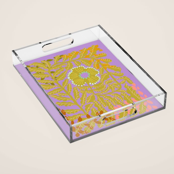 Fern leaves and flower purple Acrylic Tray Gallery Image 1