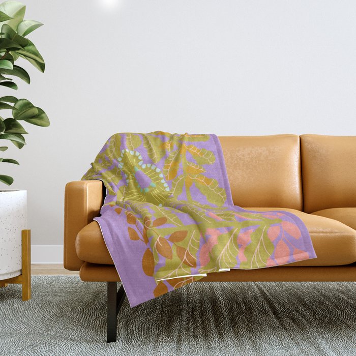 Fern leaves and flower purple Throw Blanket Gallery Image 1