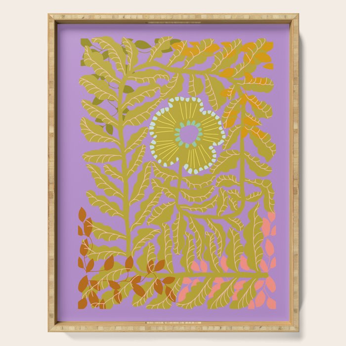 Fern leaves and flower purple Serving Tray Gallery Image 1
