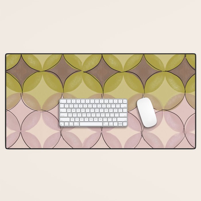 Nuanced echoing circles tell a story in a painterly way with soft muted hues Desk Mat Gallery Image 1