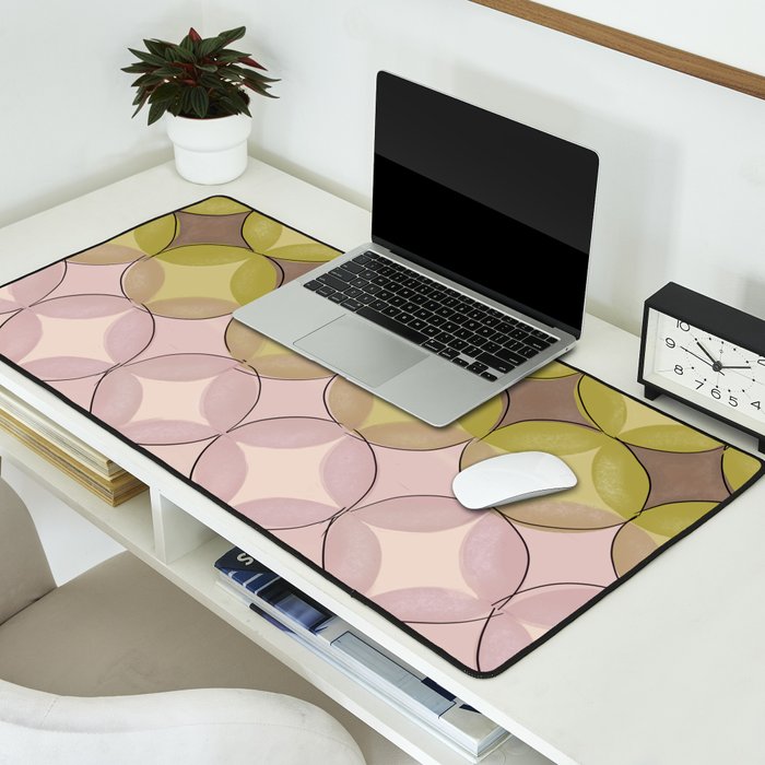 Nuanced echoing circles tell a story in a painterly way with soft muted hues Desk Mat Gallery Image 2