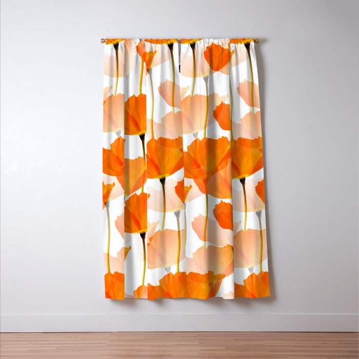 Orange Poppies On A White Background #decor #society6 #buyart Window Curtain Gallery Image 3