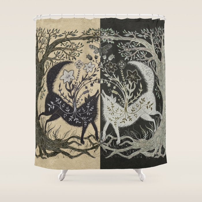 Two Wolves Meeting Shower Curtain Gallery Image 1