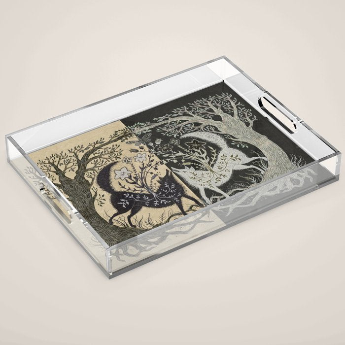 Two Wolves Meeting Acrylic Tray Gallery Image 1