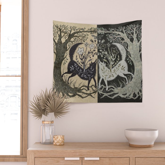 Two Wolves Meeting Wall Tapestry Gallery Image 2