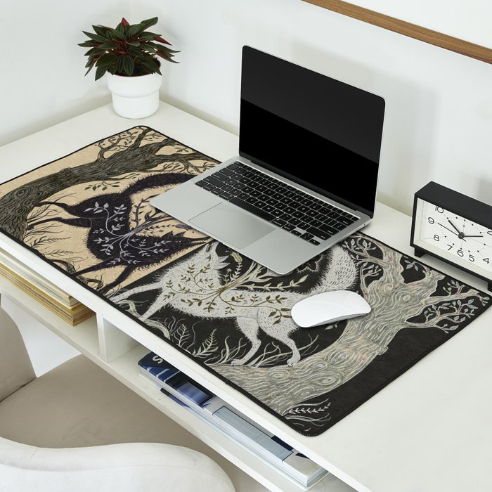 Two Wolves Meeting Desk Mat Gallery Image 2