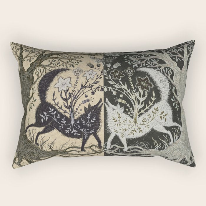 Two Wolves Meeting Rectangular Pillow Gallery Image 1