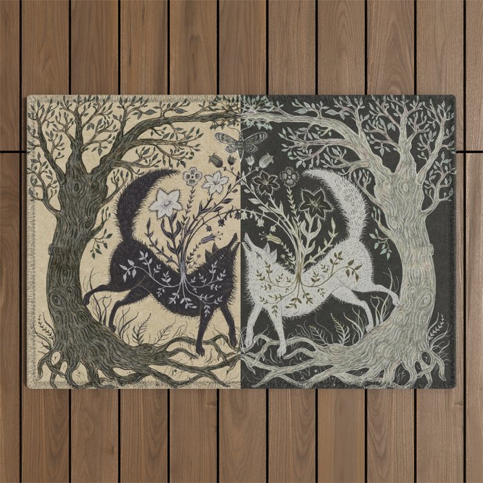 Two Wolves Meeting Outdoor Rug Gallery Image 1