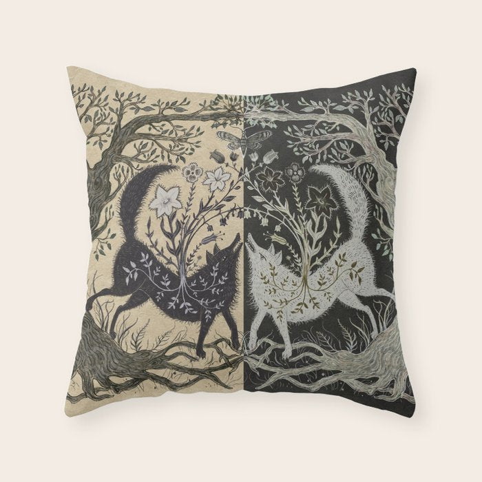 Two Wolves Meeting Throw Pillow Gallery Image 6