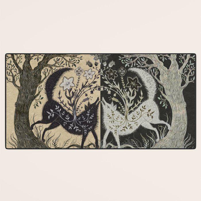 Two Wolves Meeting Desk Mat Gallery Image 3