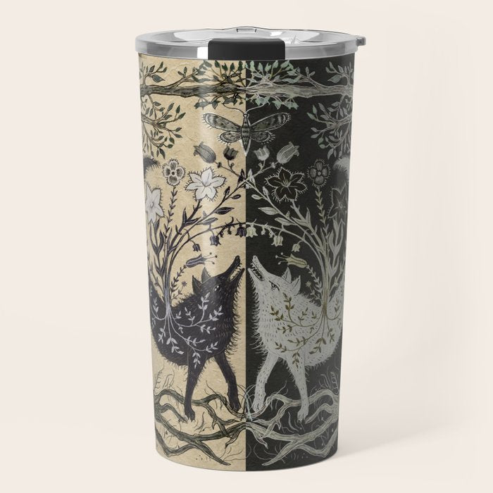 Two Wolves Meeting Travel Mug Gallery Image 1
