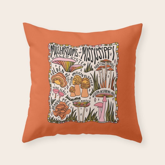 Mushrooms of Mississippi Throw Pillow Gallery Image 1