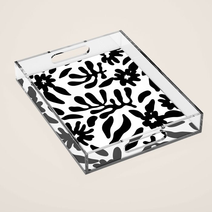 Black and white flower nature pattern Acrylic Tray Gallery Image 1