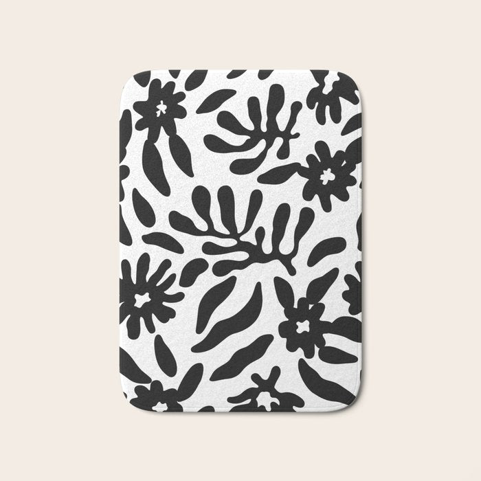 Black and white flower nature pattern Bath Mat Gallery Image 1