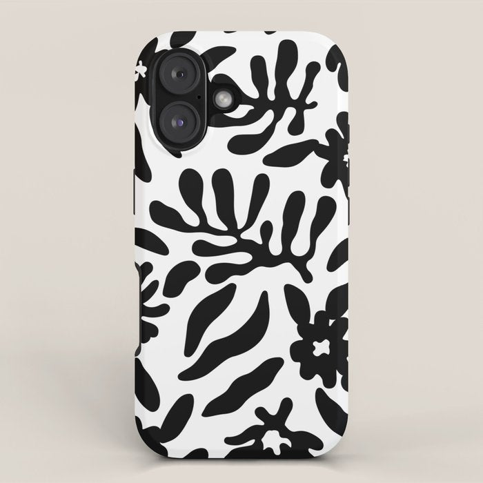 Black and white flower nature pattern iPhone Case Gallery Image 1