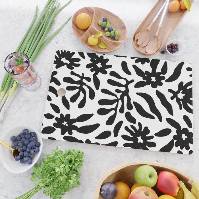 Black and white flower nature pattern Cutting Board Gallery Image 2