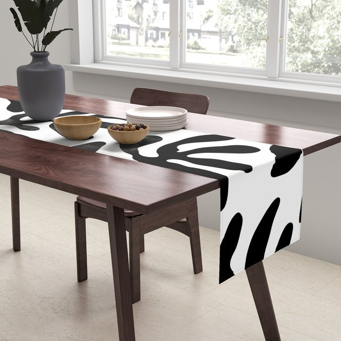 Black and white flower nature pattern Table Runner Gallery Image 2