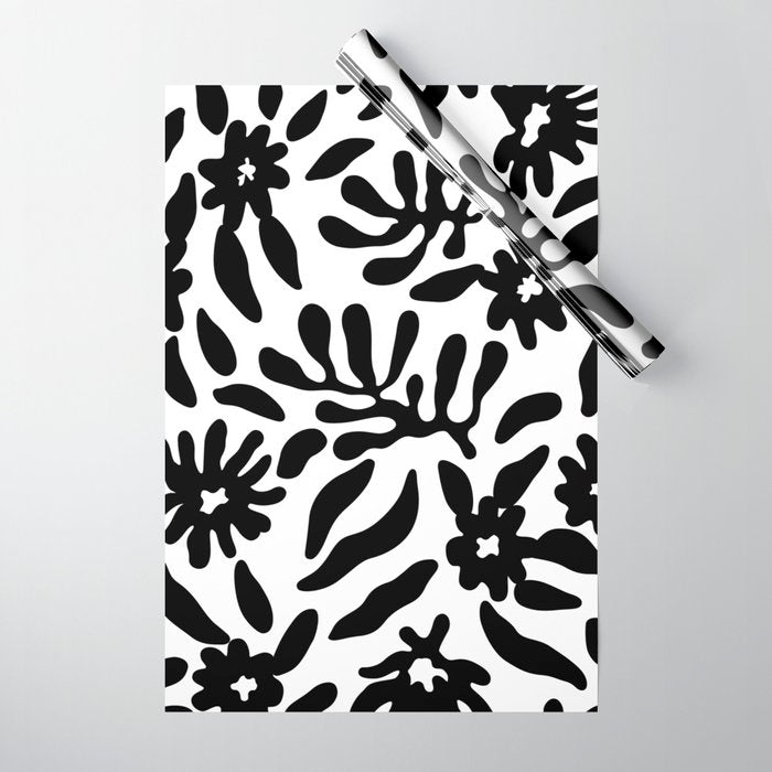 Black and white flower nature pattern Wrapping Paper Gallery Image 1