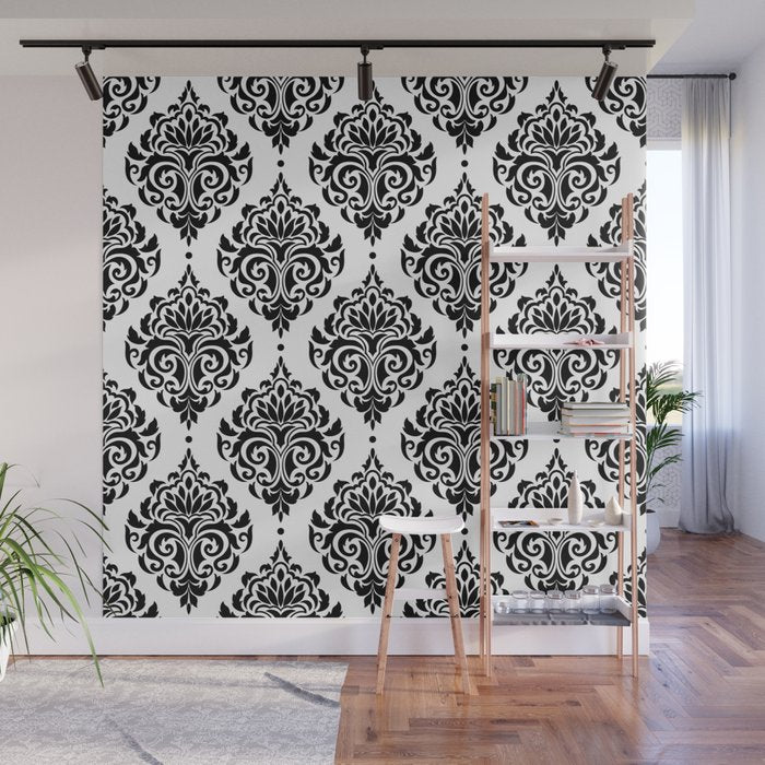 Black and White Damask Wall Mural Gallery Image 1