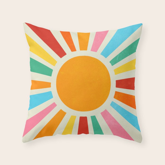 Retro Sunrise: Rainbow Edition Throw Pillow Gallery Image 6