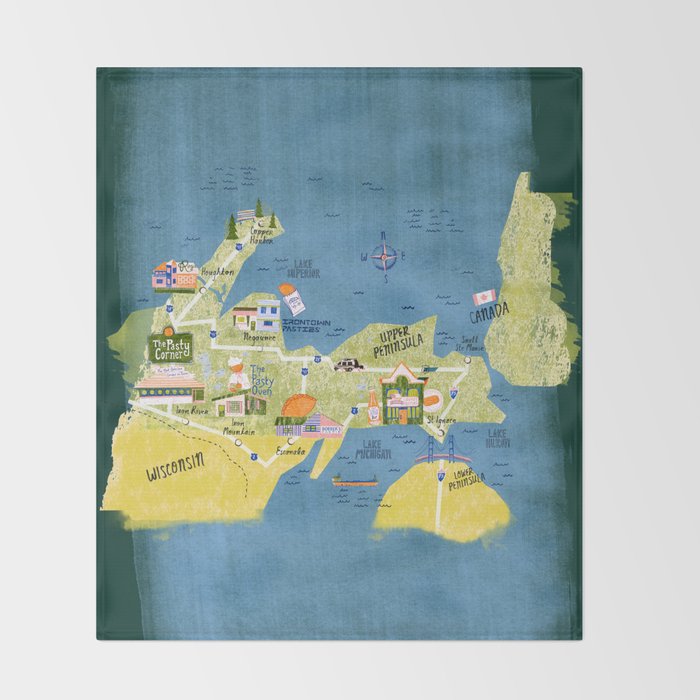 Map of Northern Michigan - Pasty Tour in Emerald Throw Blanket Gallery Image 2
