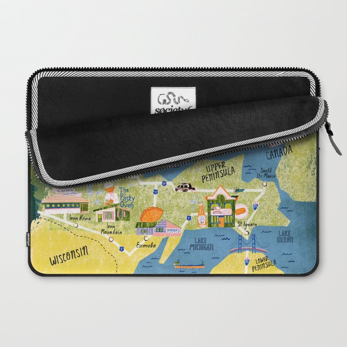 Map of Northern Michigan - Pasty Tour in Emerald Laptop Sleeve Gallery Image 2