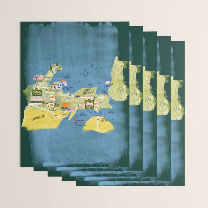 Map of Northern Michigan - Pasty Tour in Emerald Wrapping Paper Gallery Image 3