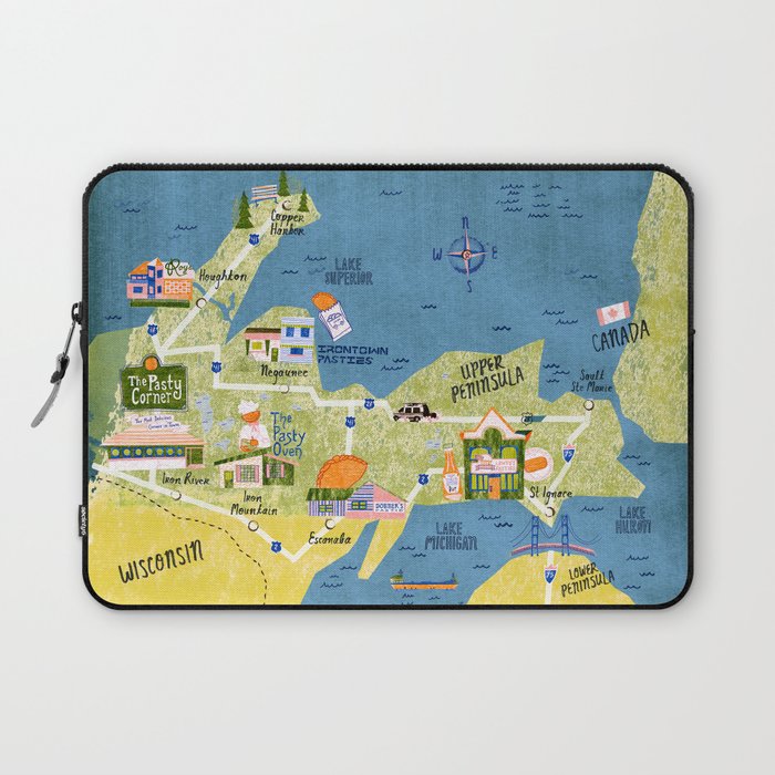 Map of Northern Michigan - Pasty Tour in Emerald Laptop Sleeve Gallery Image 1
