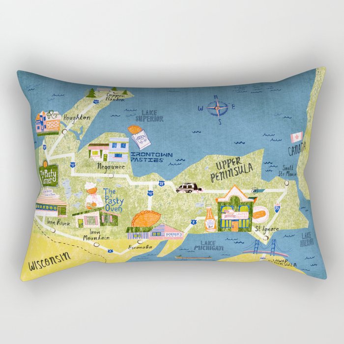 Map of Northern Michigan - Pasty Tour in Emerald Rectangular Pillow Gallery Image 1