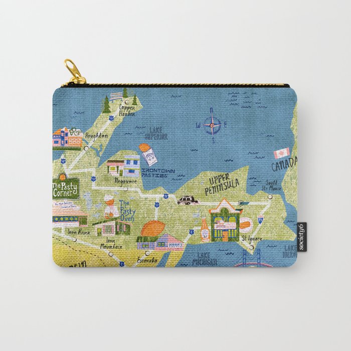 Map of Northern Michigan - Pasty Tour in Emerald Carry All Pouch Gallery Image 1