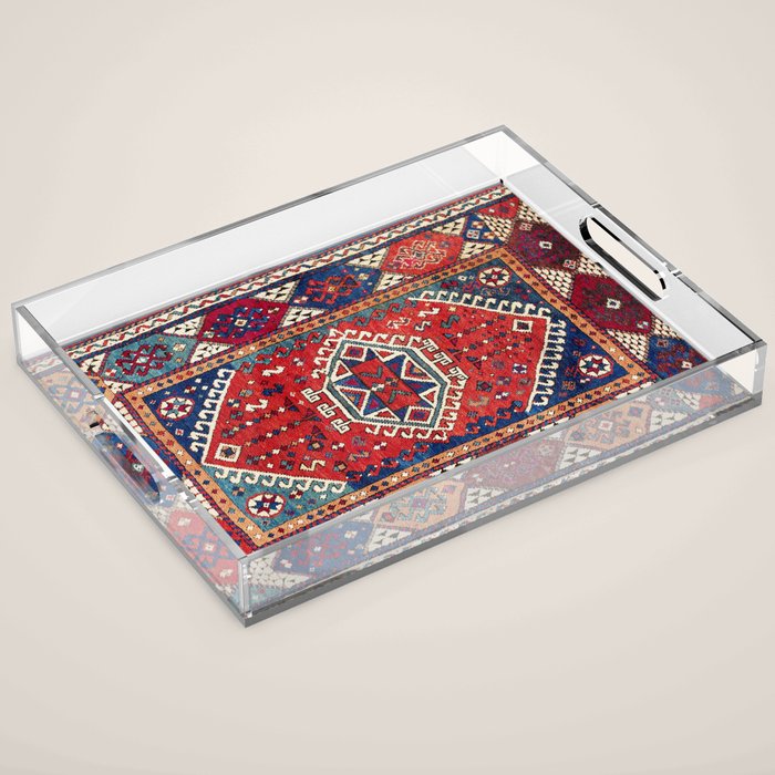 Karakecili Balikesir  Antique Turkish Tribal Carpet Print Acrylic Tray Gallery Image 1
