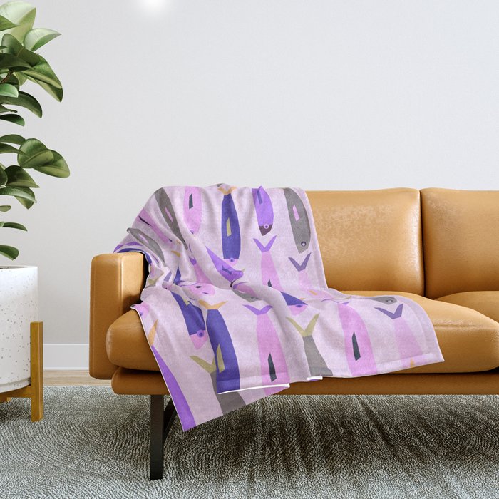 Sardines in pink and lavender Throw Blanket Gallery Image 1
