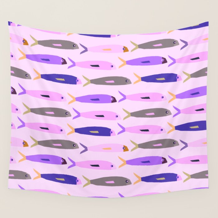 Sardines in pink and lavender Wall Tapestry Gallery Image 4