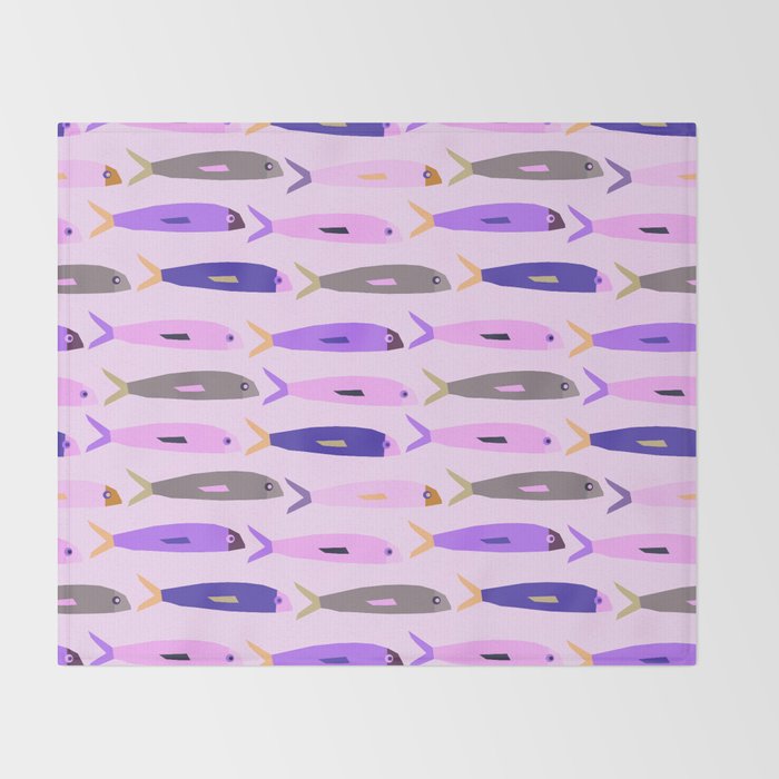 Sardines in pink and lavender Throw Blanket Gallery Image 2