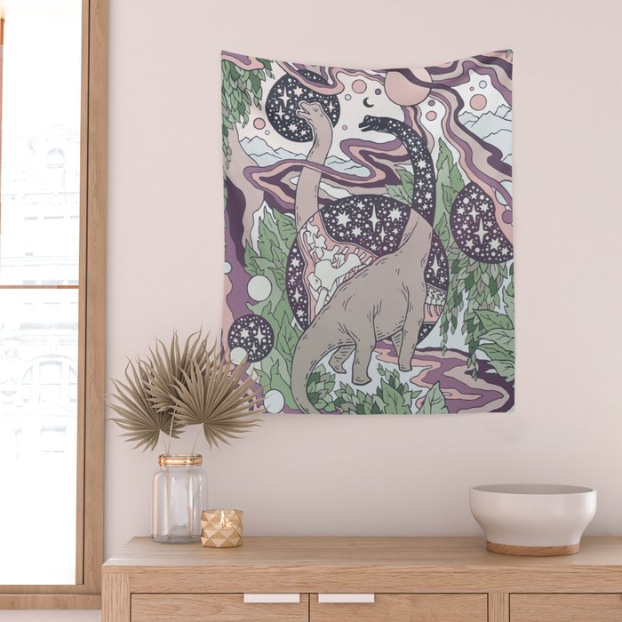 Jurassic Portal | Purple Haze Palette | Dinosaur Science Fiction Art Wall Tapestry Gallery Image 2