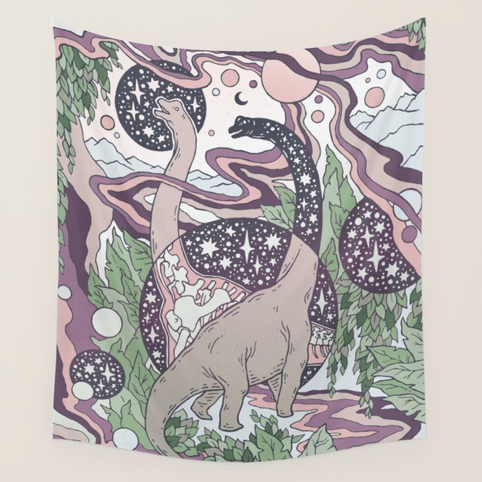 Jurassic Portal | Purple Haze Palette | Dinosaur Science Fiction Art Wall Tapestry Gallery Image 1