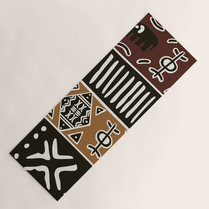 African mud cloth with elephants Yoga Mat Gallery Image 1