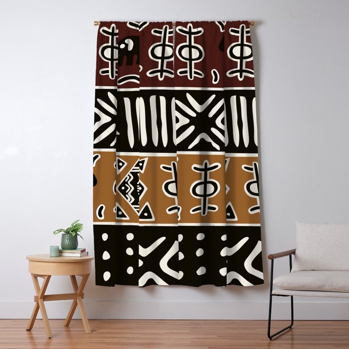 African mud cloth with elephants Window Curtain Gallery Image 5