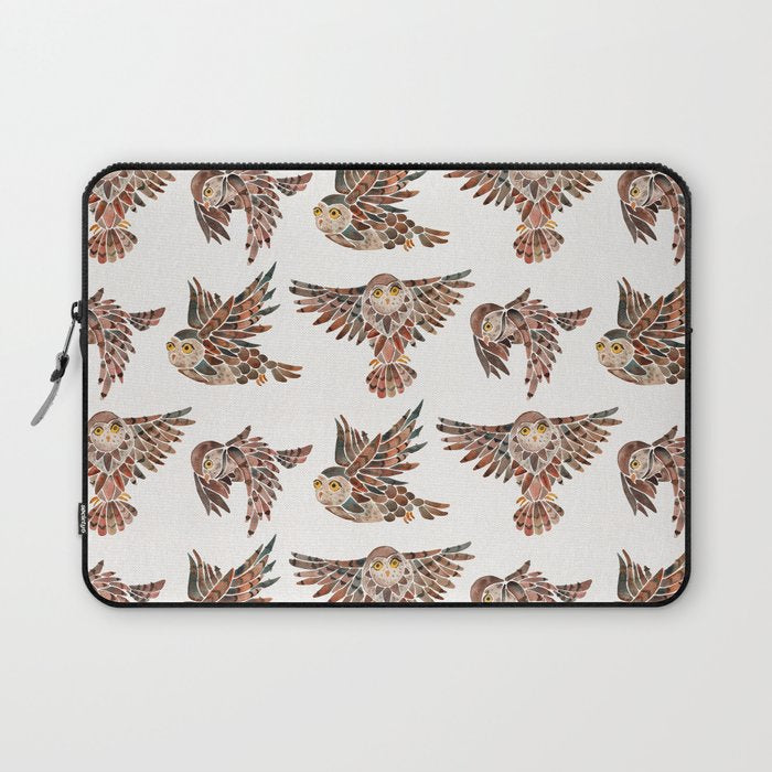 Owls in Flight - Brown Palette Laptop Sleeve Gallery Image 1