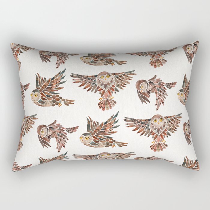 Owls in Flight - Brown Palette Rectangular Pillow Gallery Image 1