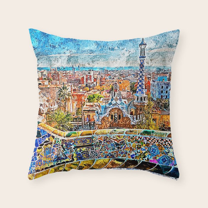 Barcelona, Parc Guell Throw Pillow Gallery Image 6