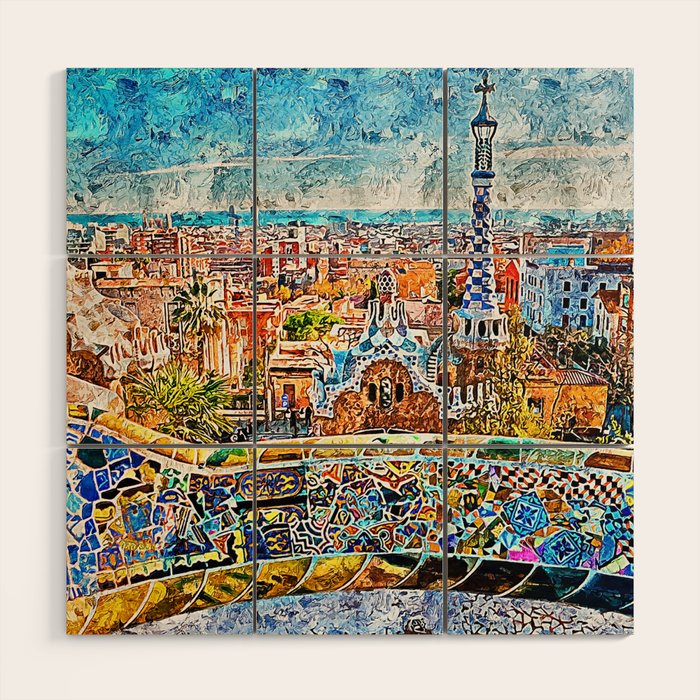 Barcelona, Parc Guell Wood Wall Art Gallery Image 1